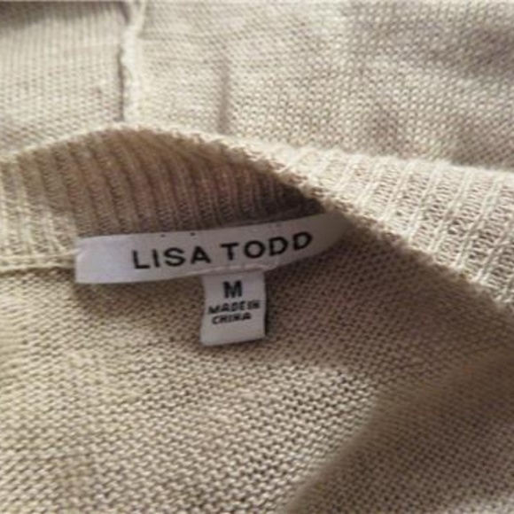 LISA TODD TAN LINEN OVERSIZED V-NECK SWEATER SZ M - Picture 7 of 7